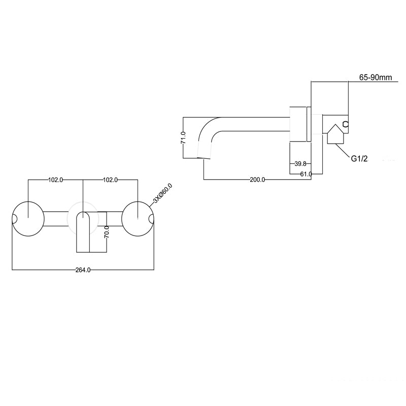 MOON Series Gun Metal Grey Hot & Cold Wall Set with Spout