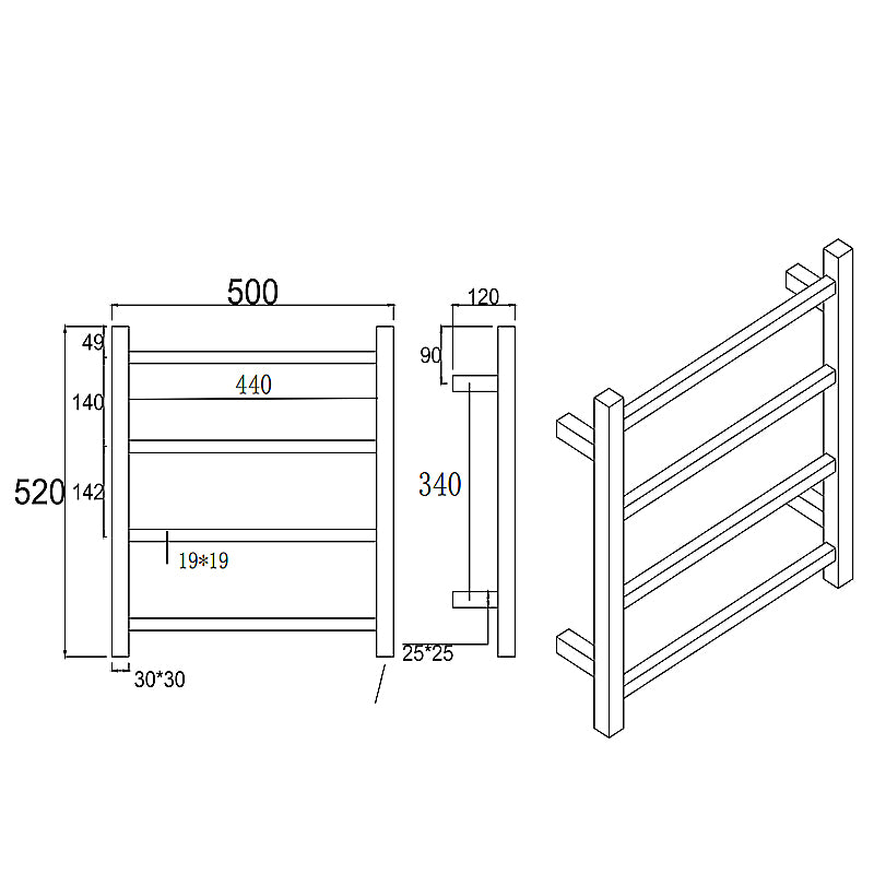 Brushed Gunmetal Heated Towel Rack 4 Bars