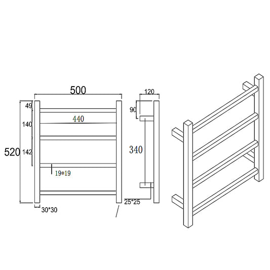 Brushed Gunmetal Heated Towel Rack 4 Bars
