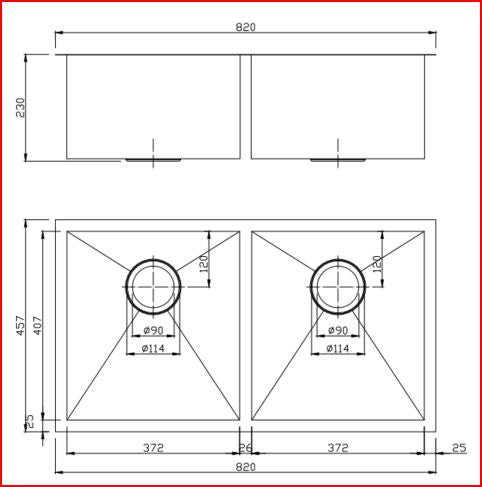820x457x230mm Brushed Brass Stainless Steel PVD Double Bowl Kitchen Sink