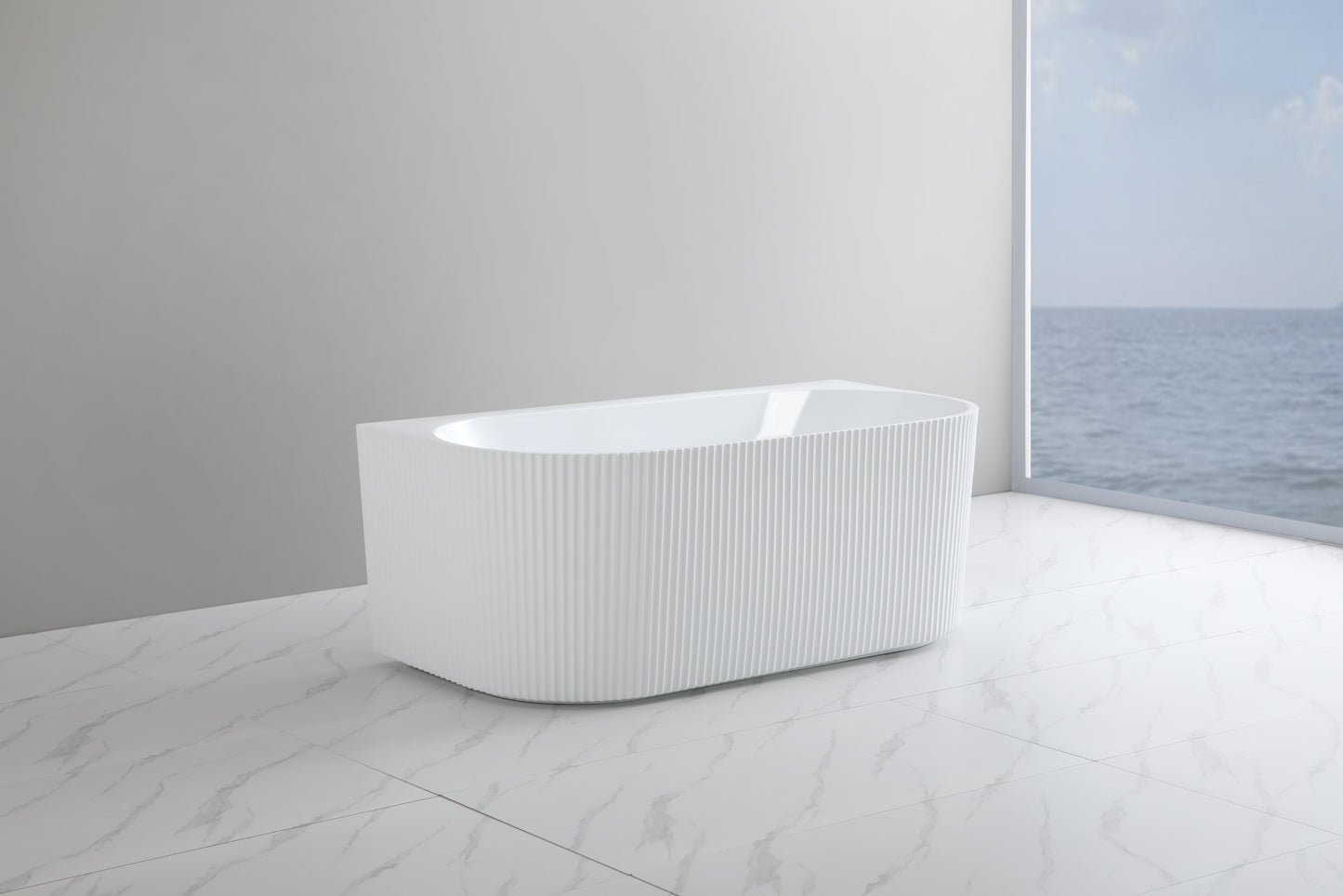 Back to Wall Oval Free Standing Grooved Bathtub