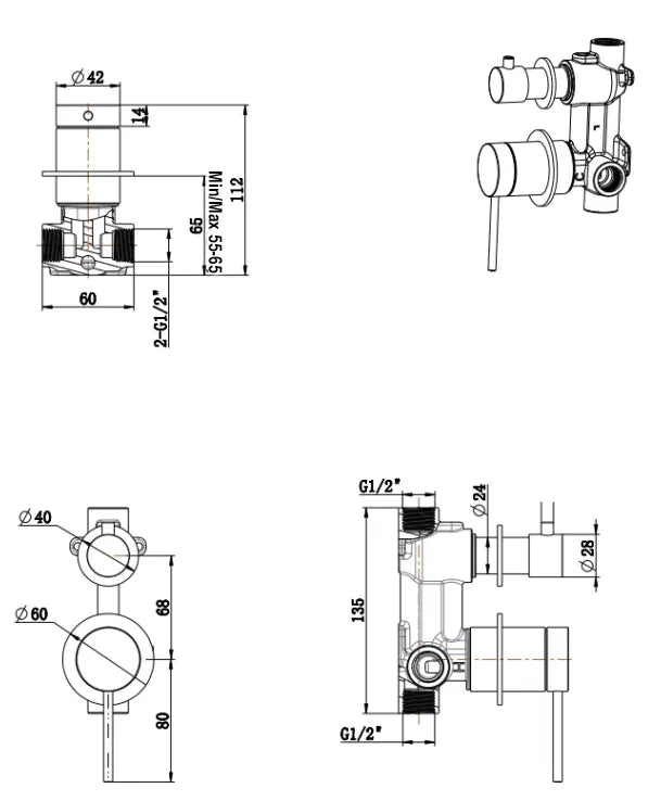 BELLA VISTA LVB MICA SHOWER MIXER DIVERTER-TRIM KIT ONLY