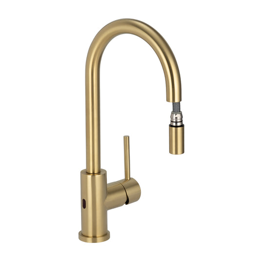 Elysian Sensor Commercial Pull-Out Kitchen Mixer - Brushed Brass