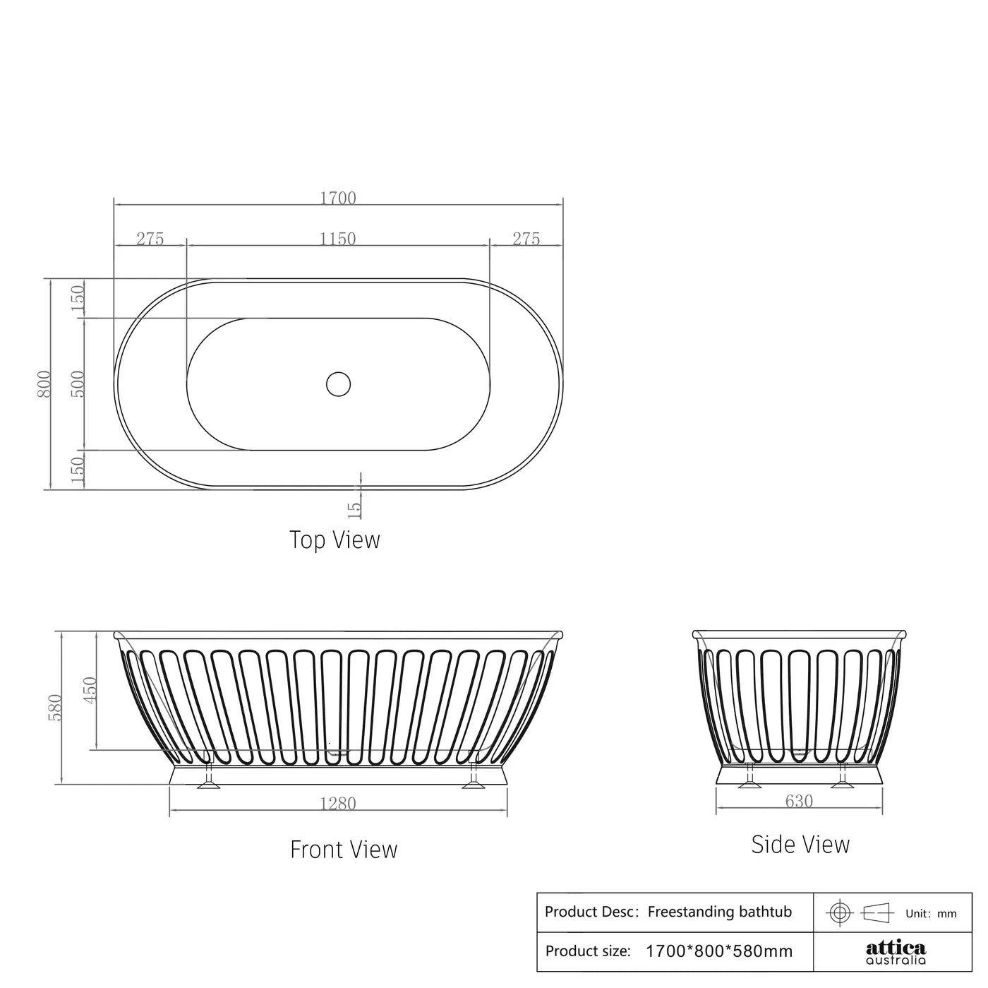 Keni 1500mm&1700mm Bathtub
