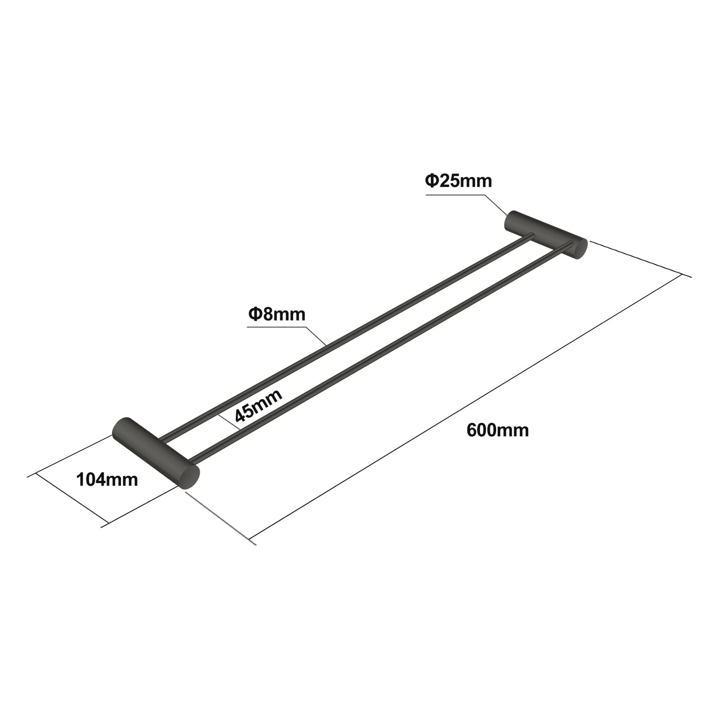 Round 600mm Gunmetal Grey Double Towel Rail