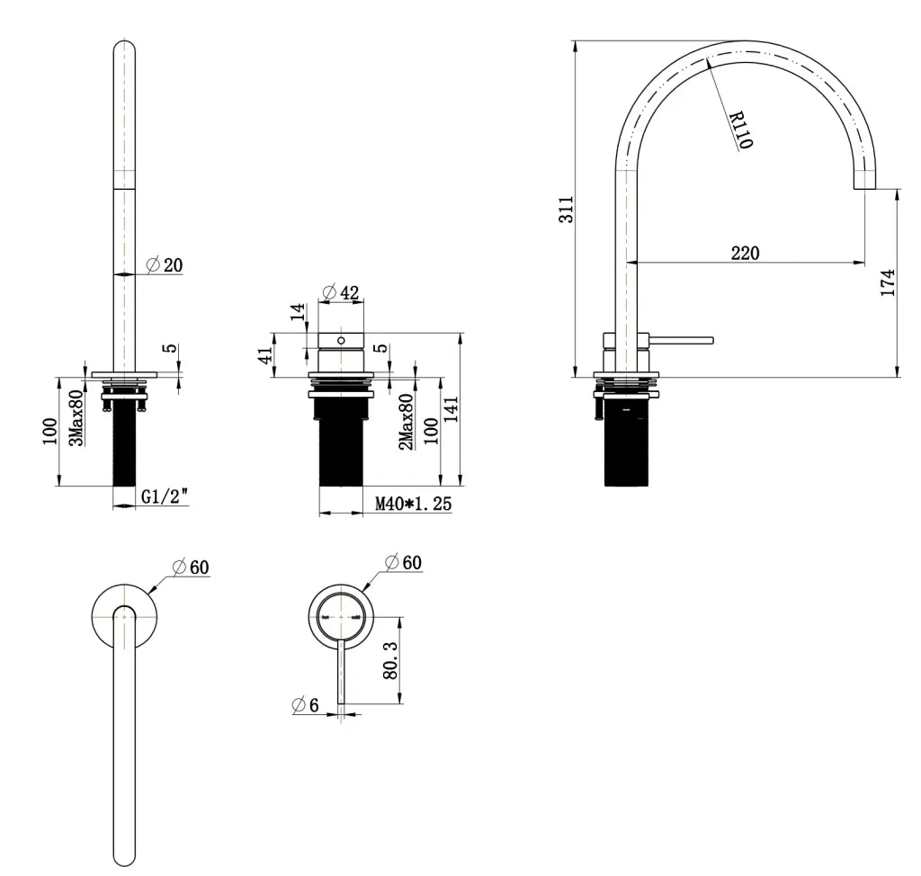 BELLA VISTA MICA GOOSENECK HOB SINK/BASIN MIXER SET