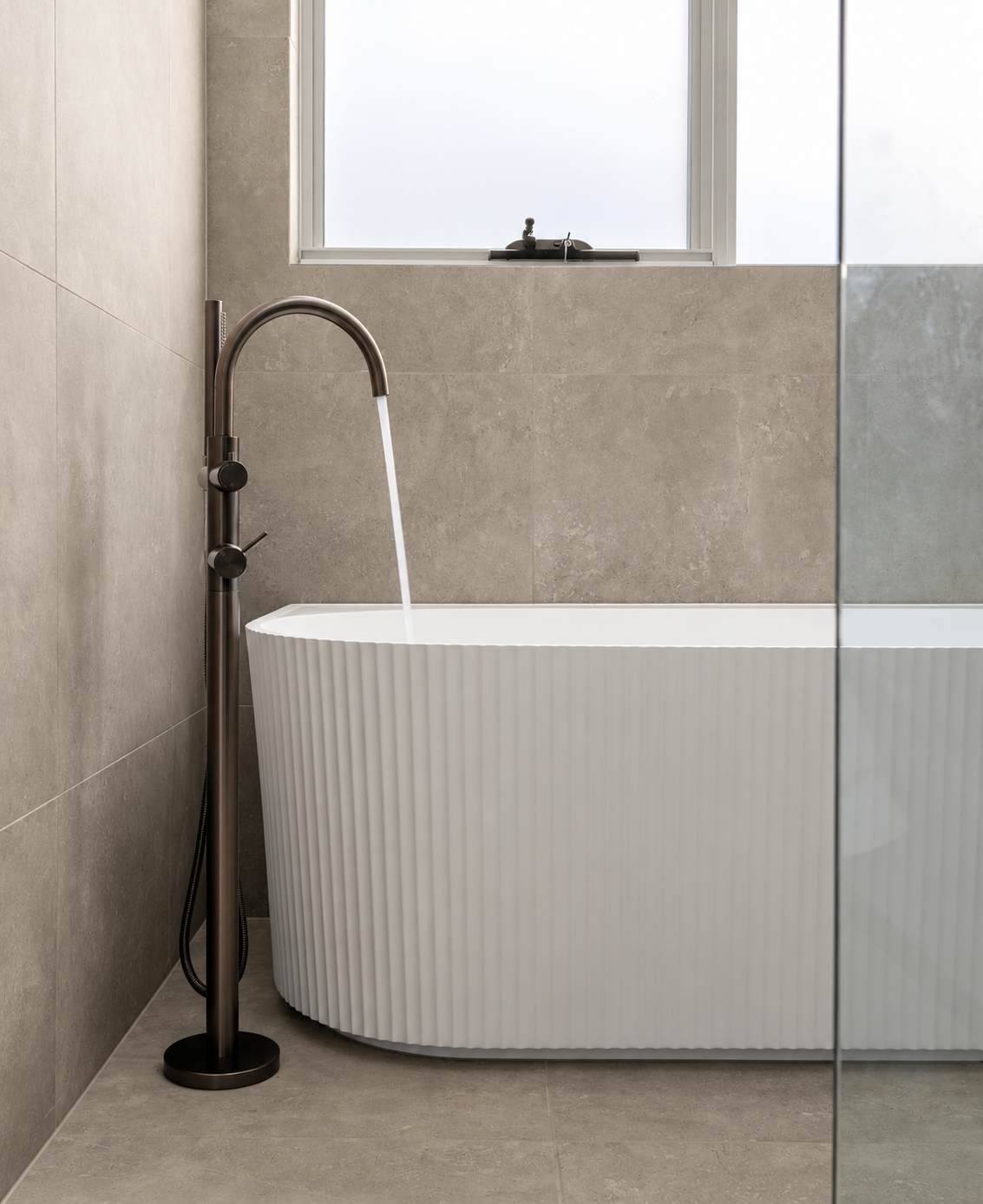 BELLA VISTA MICA FLUTED FREESTANDING BATH MIXER WITH HAND SHOWER- TRIM KIT ONLY