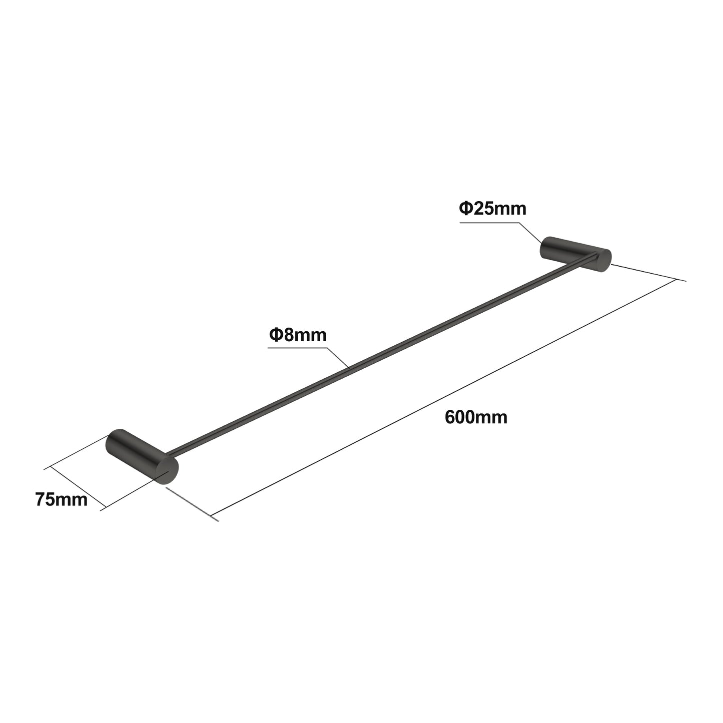 Round 600mm Gunmetal Grey Single Towel Rail