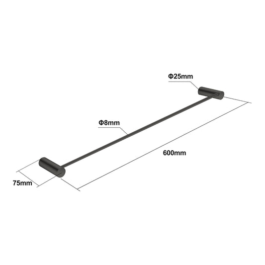 Round 600mm Gunmetal Grey Single Towel Rail