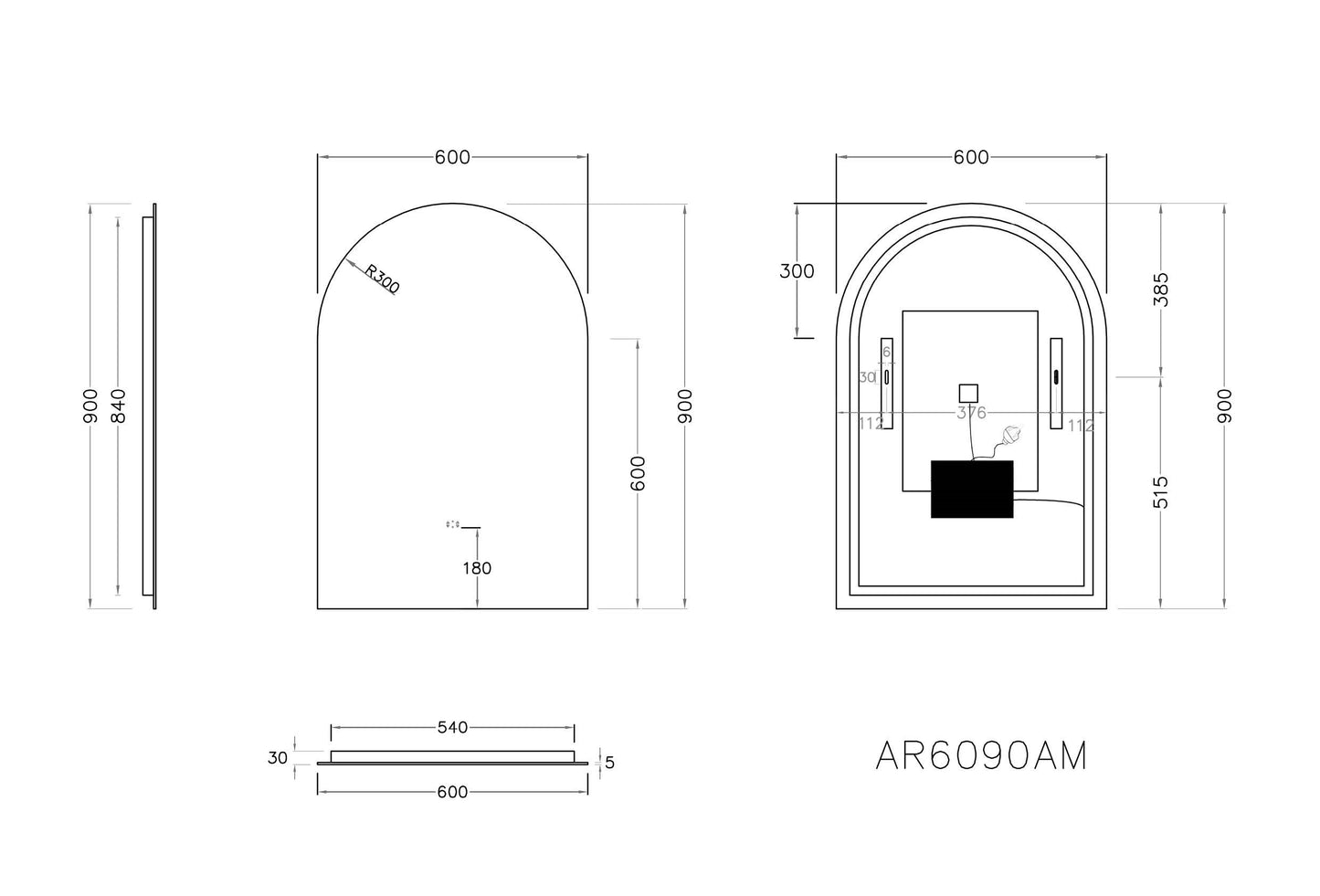 600X900 Oval Backlit Led Mirror