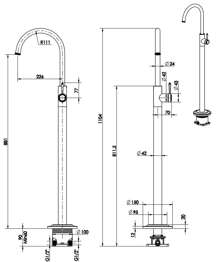 BELLA VISTA MICA HERITAGE FREESTANDING BATH MIXER-TRIM KIT ONLY