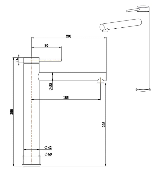 BELLA VISTA MICA TALL BASIN MIXER STRAIGHT
