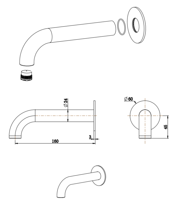 BELLA VISTA MICA HERITAGE BATH SPOUT 160/220/250MM