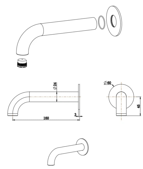 BELLA VISTA MICA BATH SPOUTS 160/220/250MM