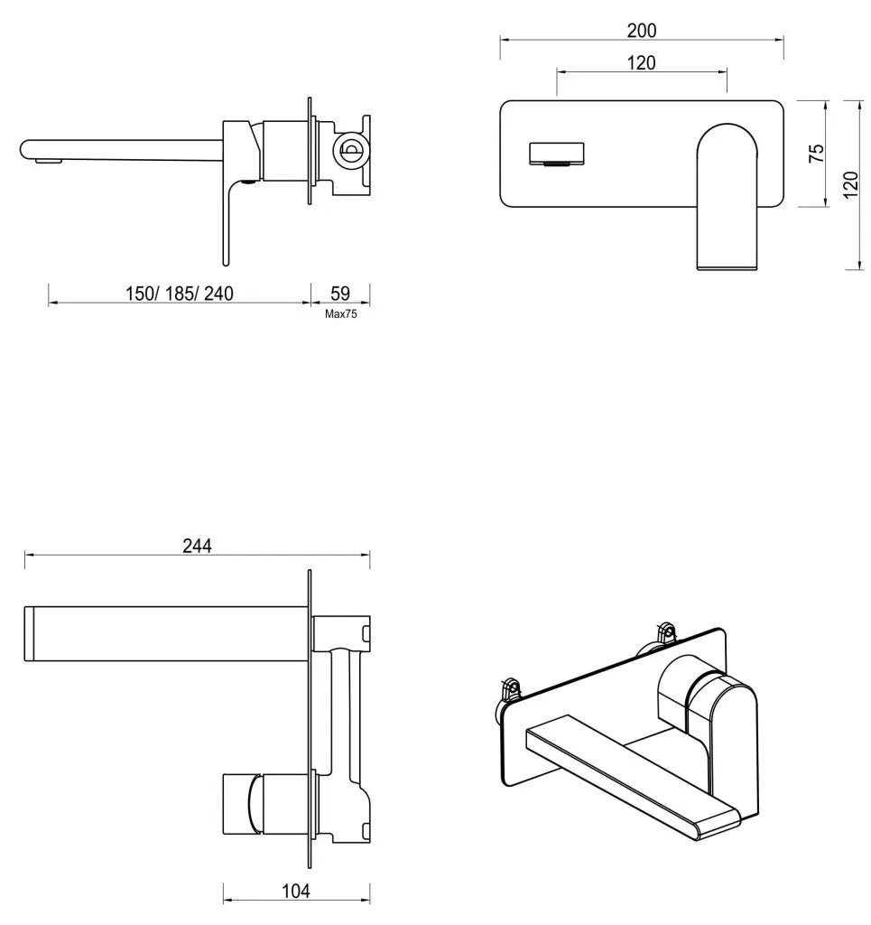BELLA VISTA BEKI WALL-SPOUT COMBO-1P-TRIM KIT ONLY