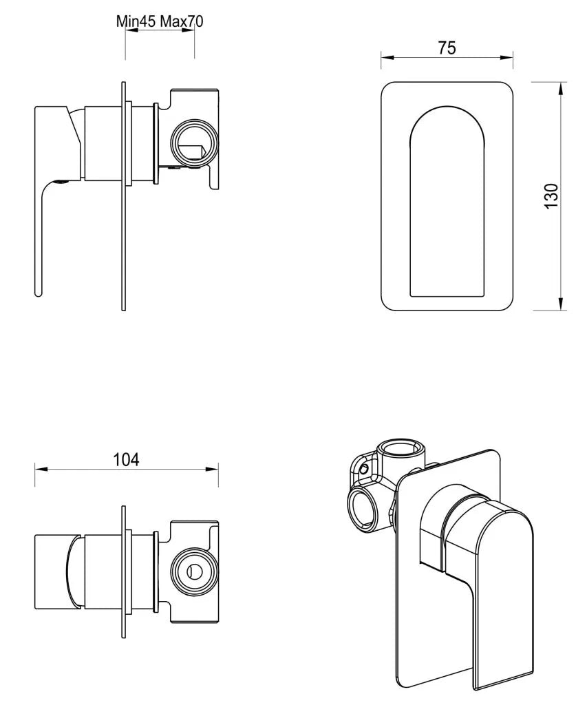 BELLA VISTA BEKI SHOWER MIXER-SQUARE PLATE-TRIM KIT ONLY