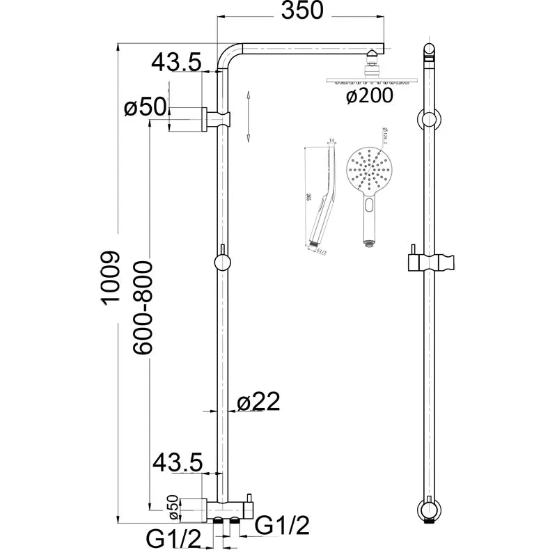 BELLA VISTA MICA DUAL SHOWER RAIL-RETROFIT