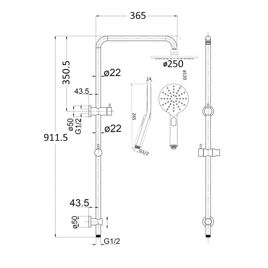 BELLA VISTA MICA DUAL SHOWER RAIL