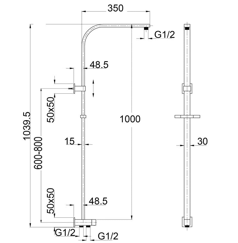 BELLA VISTA DEKO DUAL SHOWER RAIL-RETROFIT