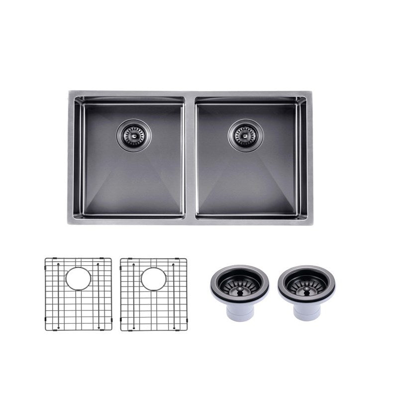 820x457x230mm Gunmetal Grey Stainless Steel Double Bowl Kitchen Sink