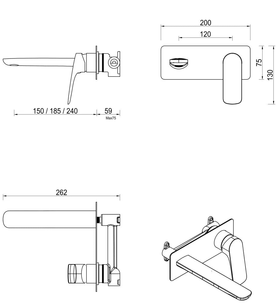 BELLA VISTA KAZA WALL-SPOUT COMBO -1P-TRIM KIT ONLY