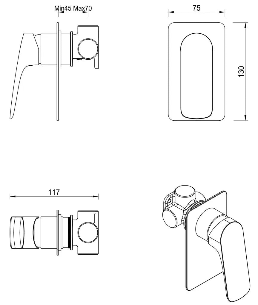 BELLA VISTA KAZA SHOWER MIXER-SQUARE PLATE-TRIM KIT ONLY