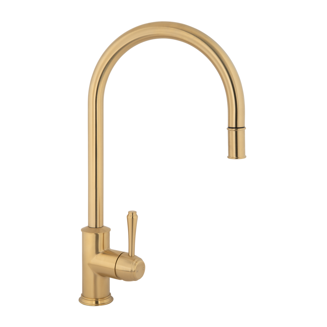 Kingsley Commercial Pull-Out Kitchen Mixer - Brushed Brass