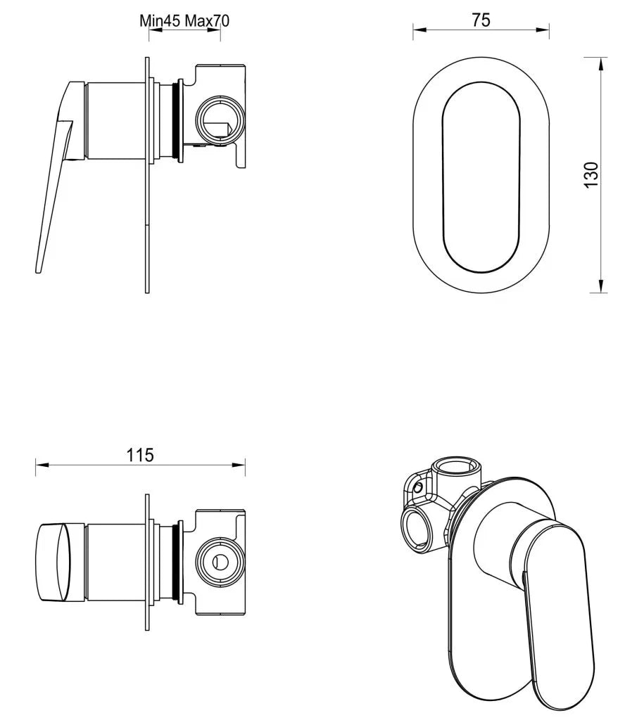 BELLA VISTA LANTRA SHOWER MIXER-OVAL PLATE-TRIM KIT ONLY