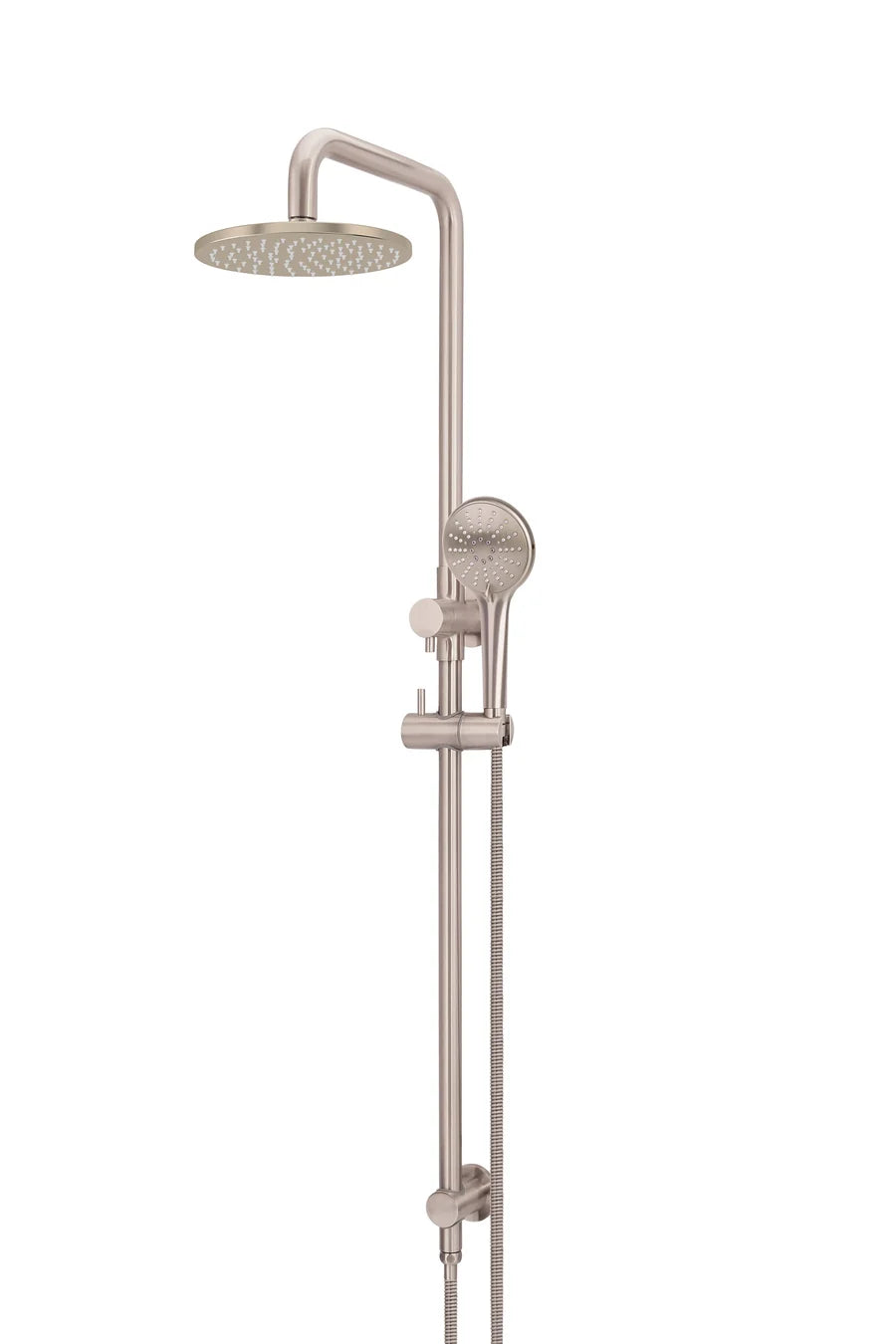 MEIR ROUND COMBINATION SHOWER RAIL, 200MM ROSE, THREE-FUNCTION HAND SHOWER