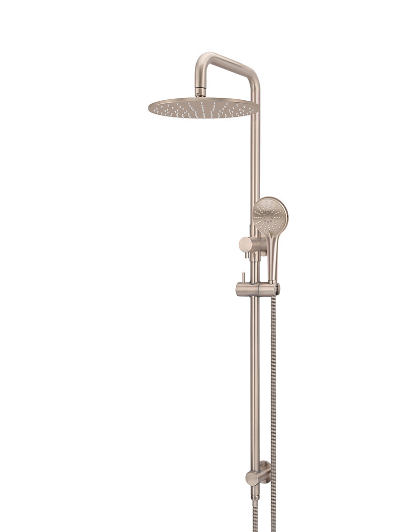 MEIR ROUND COMBINATION SHOWER RAIL, 300MM ROSE, THREE FUNCTION HAND SHOWER