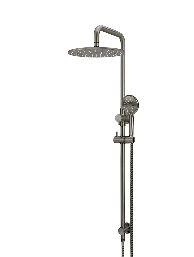 MEIR ROUND COMBINATION SHOWER RAIL, 300MM ROSE, THREE FUNCTION HAND SHOWER
