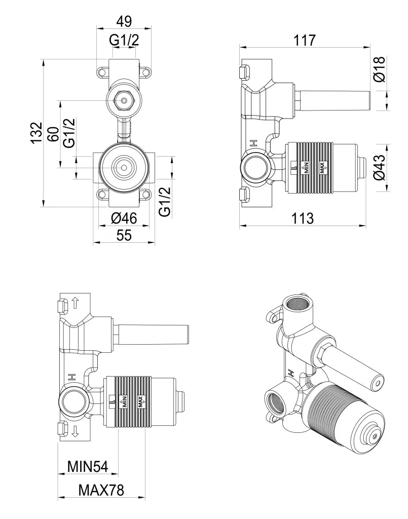 BELLA VISTA LANTRA SHOWER MIXER DIVERTER-BODY ONLY