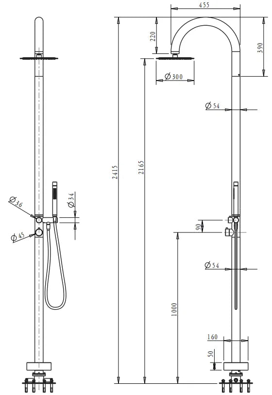 BELLA VISTA MICA GOOSENECK FREESTANDING OUTDOOR SHOWER