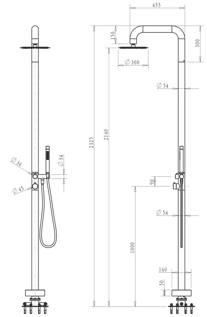 BELLA VISTA MICA SOFT SQUARE FREESTANDING OUTDOOR SHOWER