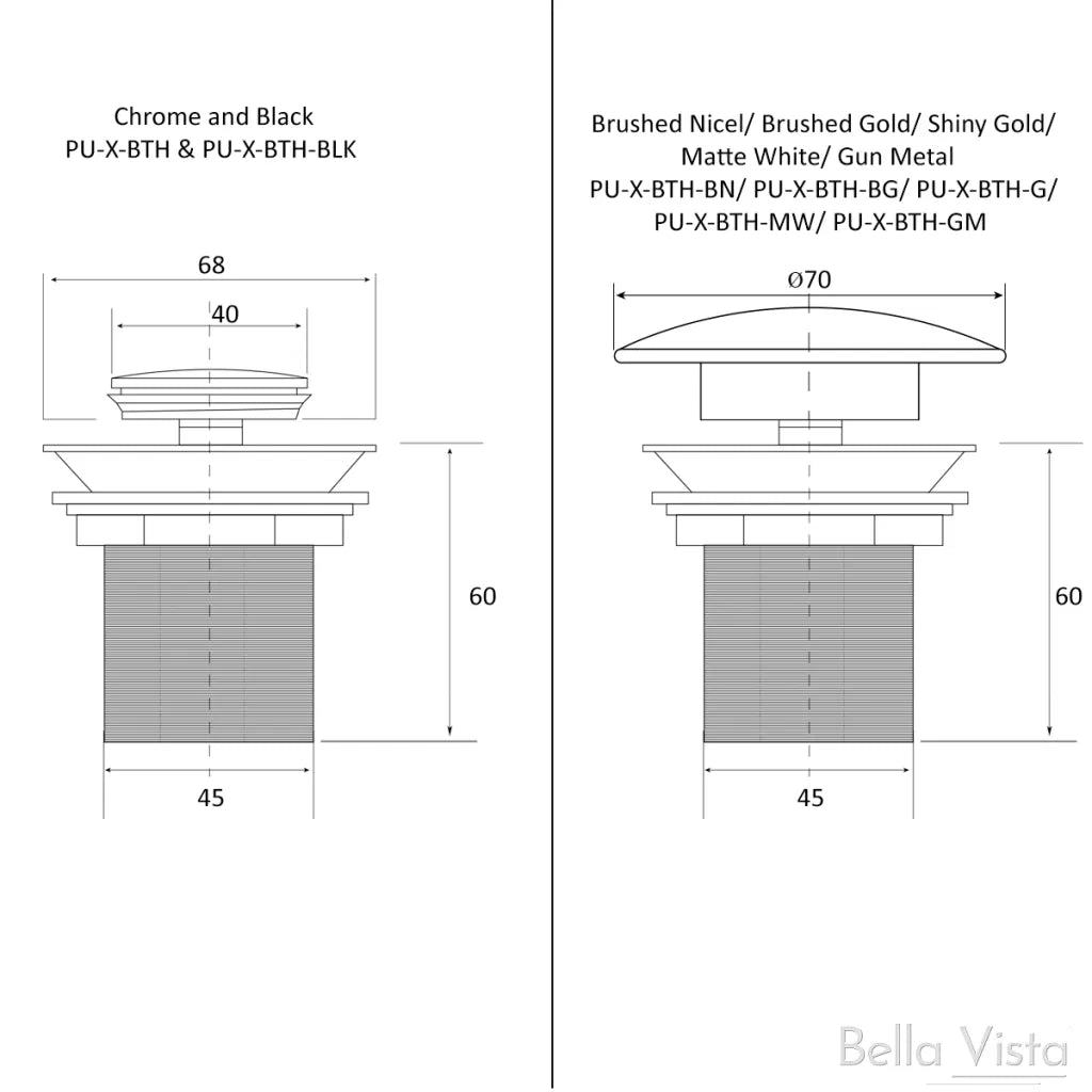 BELLA VISTA CORBY BATH POP- UP WASTE NON OVERFLOW