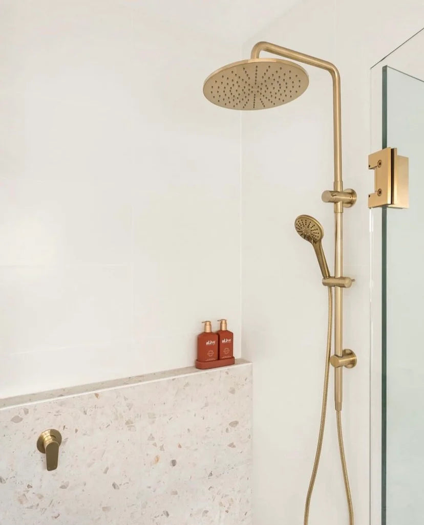 MEIR ROUND COMBINATION SHOWER RAIL, 200MM ROSE, THREE-FUNCTION HAND SHOWER