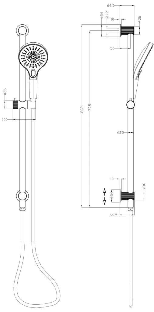 BELLA VISTA MICA FLUTED SHOWER RAIL- INBUILT INLET