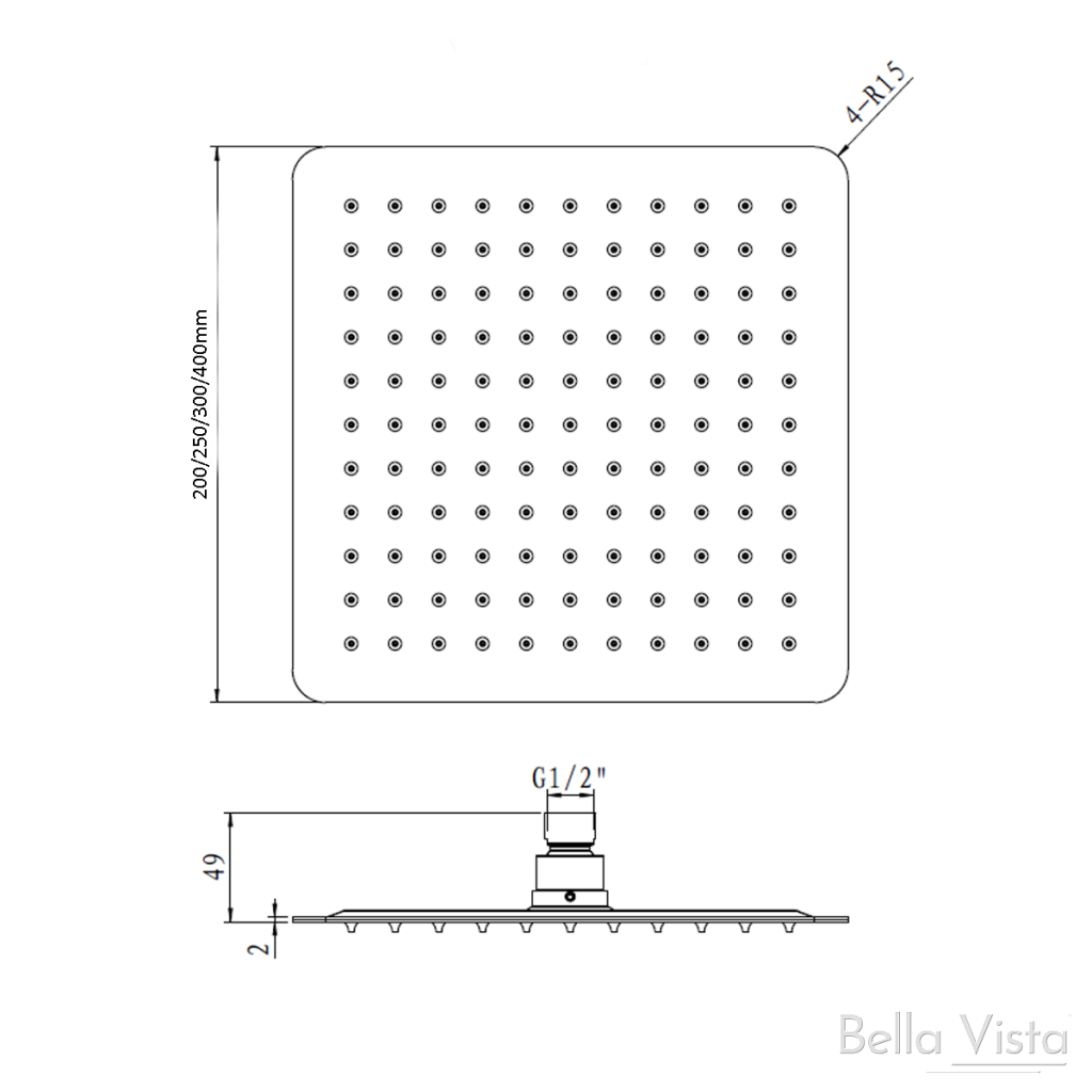 BELLA VISTA CRESTA SHOWER HEAD-250MM