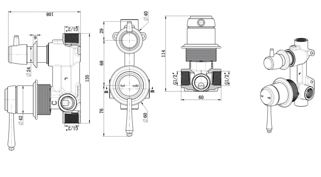 BELLA VISTA MICA HERITAGE SHOWER MIXER DIVERTER-TRIM KIT ONLY