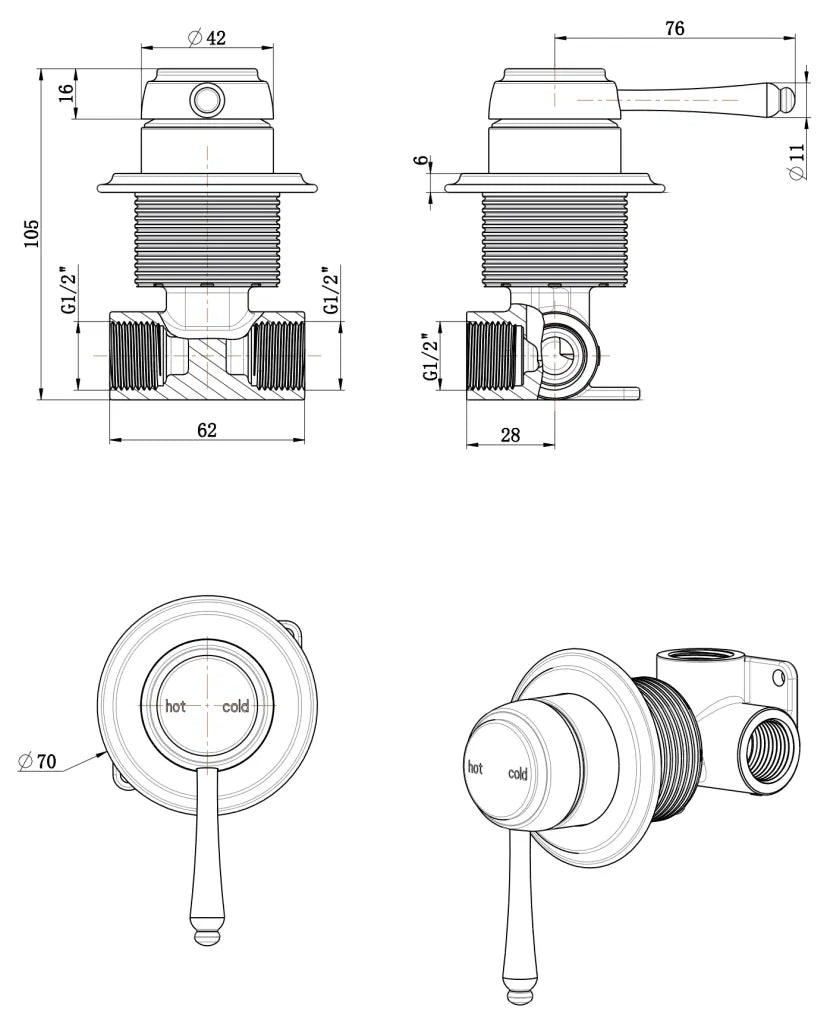 BELLA VISTA MICA HERITAGE SHOWER MIXER-TRIM KIT ONLY