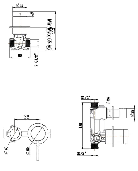 BELLA VISTA MICA HERITAGE SHOWER MIXER DIVERTER-SIDEWAYS-TRIM KIT ONLY