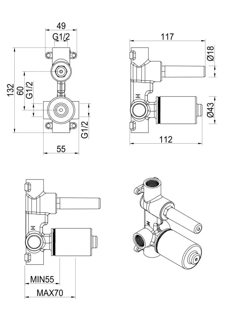 BELLA VISTA TIAGO, BEKI, ELENIKO, KAZA SHOWER MIXER DIVERTER-BODY ONLY