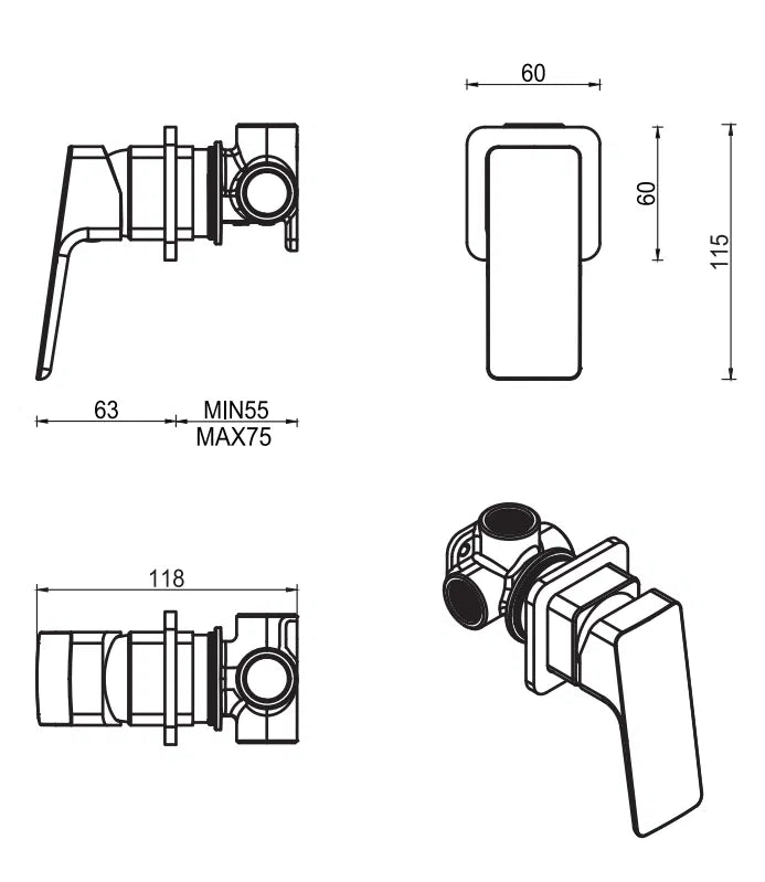 BELLA VISTA TIAGO SHOWER MIXER-SMALL PLATE-TRIM KIT ONLY