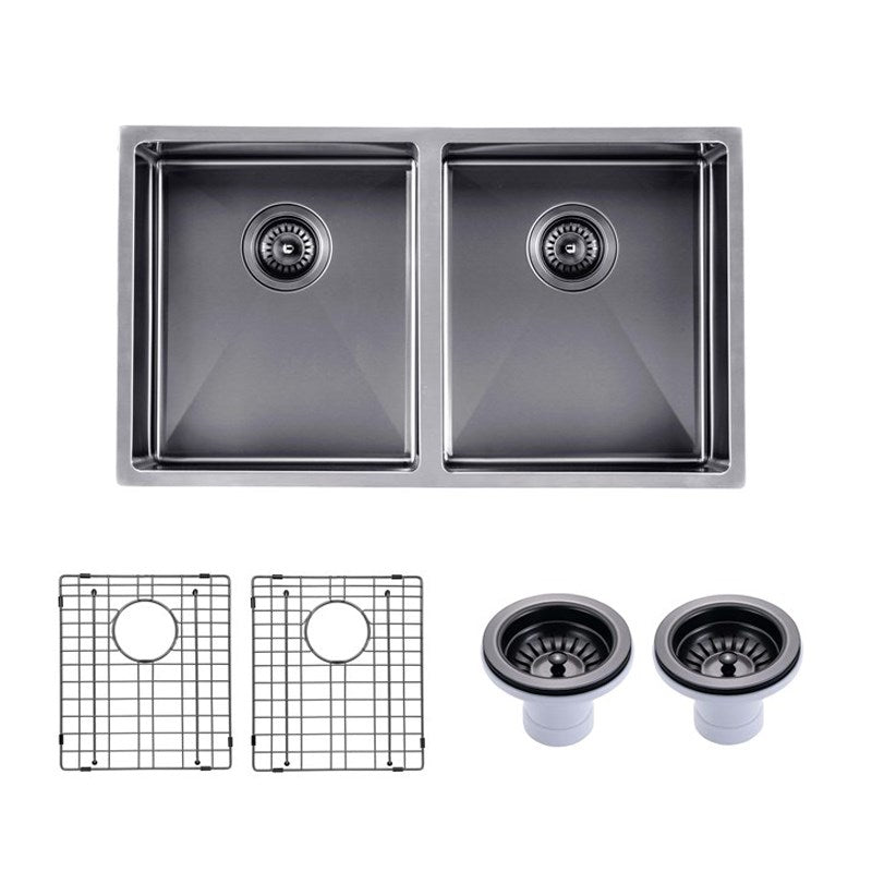 770x450x215mm Gunmetal Stainless Steel PVD Double Bowl Kitche Sink