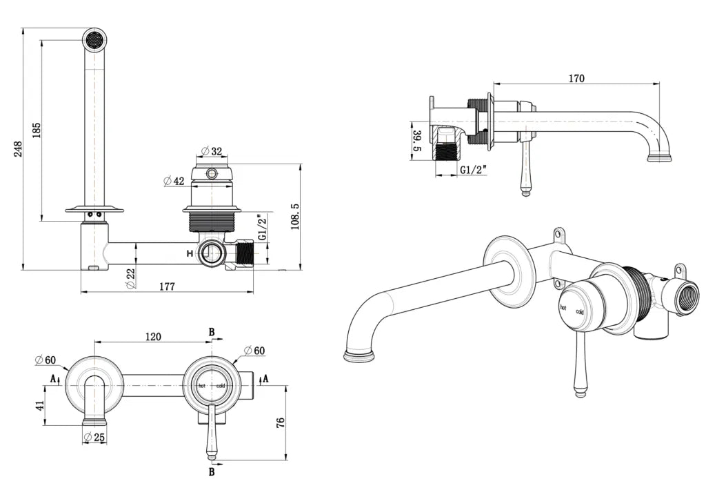 BELLA VISTA MICA HERITAGE WALL-SPOUT COMBO-TRIM KIT ONLY