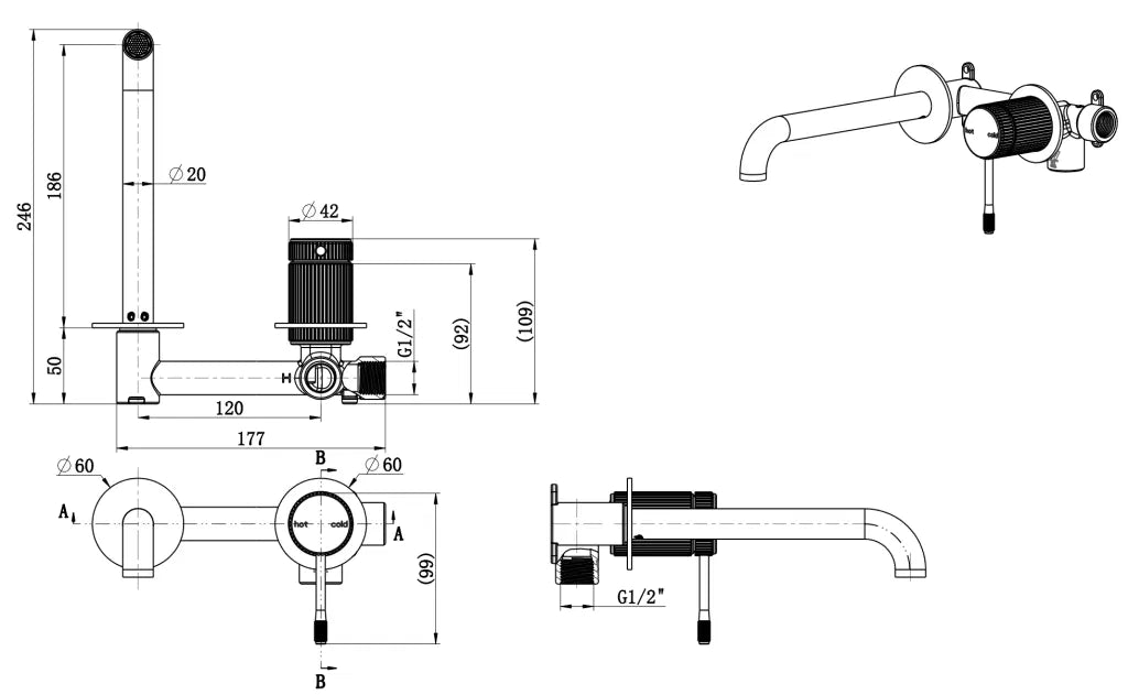 BELLA VISTA MICA FLUTED WALL- SPOUT COMBO