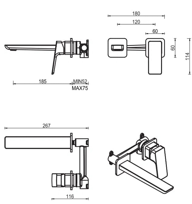 BELLA VISTA TIAGO WALL-SPOUT COMBO-2P-TRIM KIT ONLY