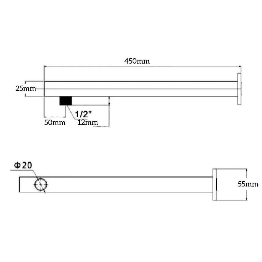 BELLA VISTA MICA WALL SHOWER ARM-450MM-STRAIGHT