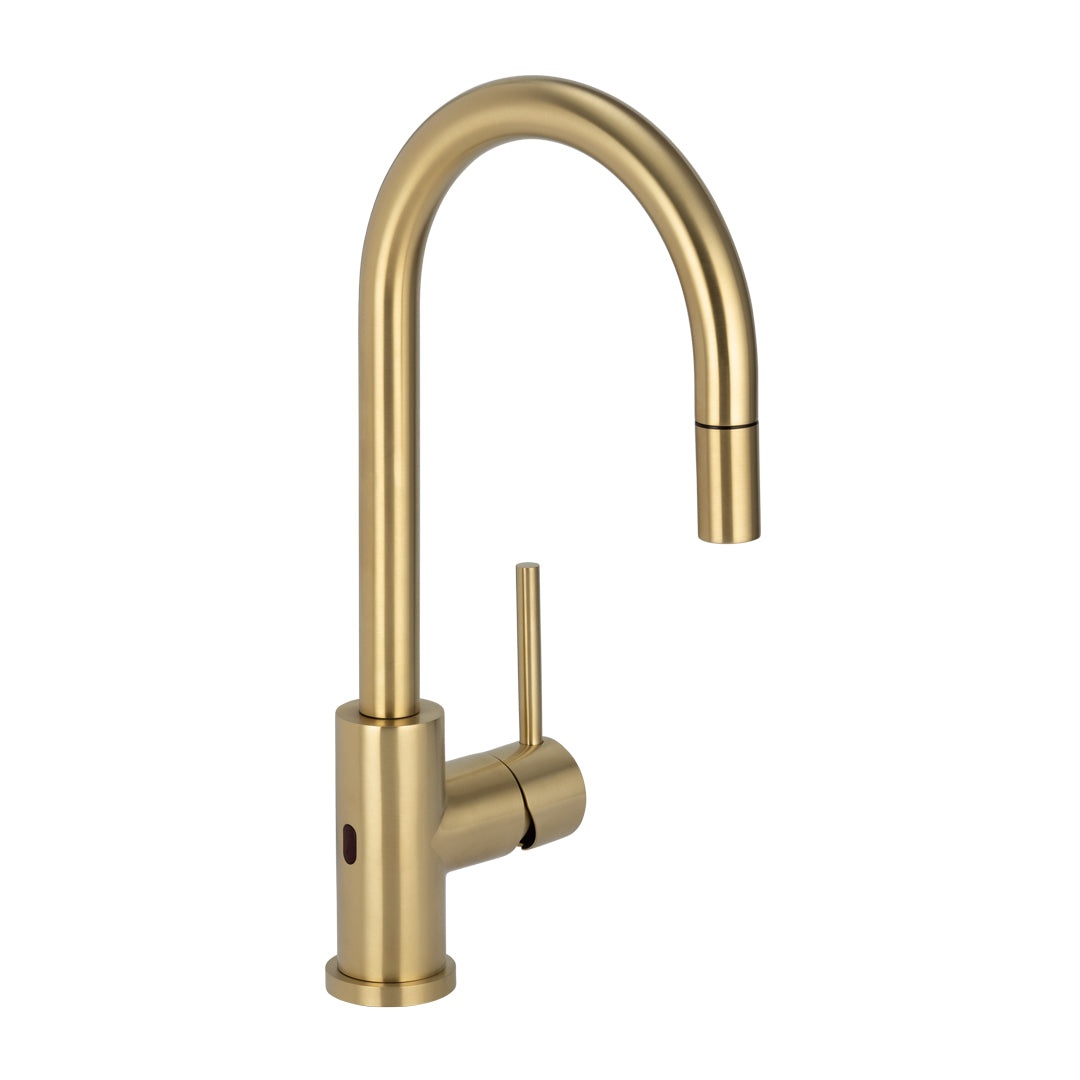 Elysian Sensor Commercial Pull-Out Kitchen Mixer - Brushed Brass
