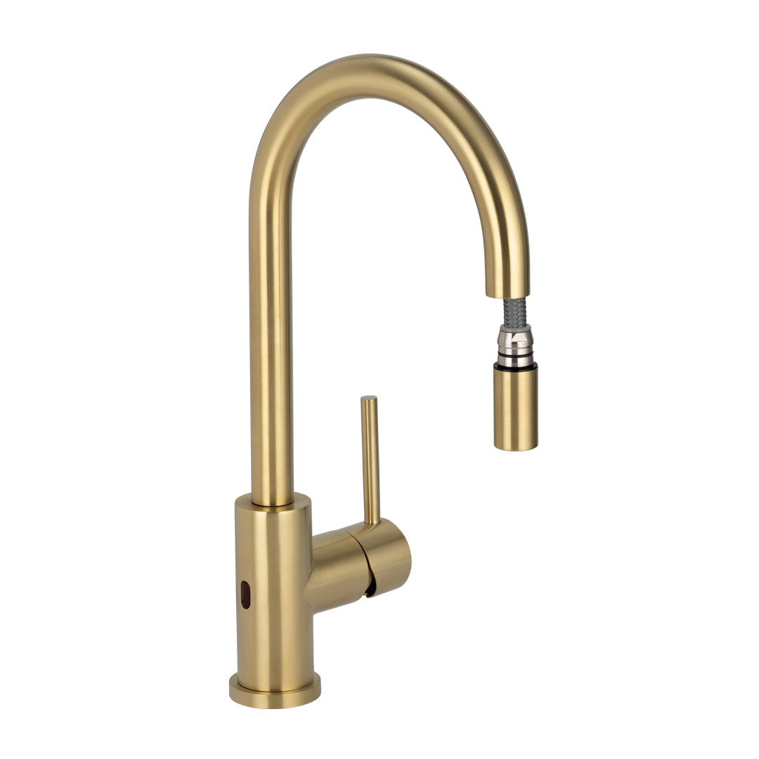 Elysian Sensor Commercial Pull-Out Kitchen Mixer - Brushed Brass